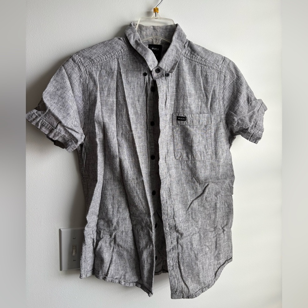 RVCA Men's Casual Gray Button Down Shirt
